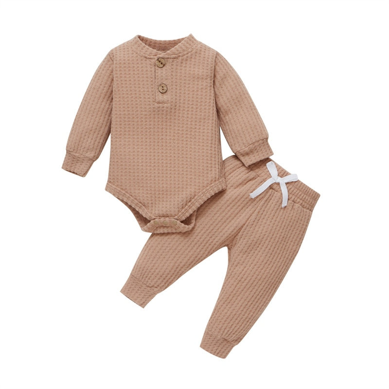 4 Colors Newborn Baby Knitted Warm 2Pcs Suit Toddler Girl Boy Long Sleeve Romper Tops Pants Fall Winter Homewear 2021