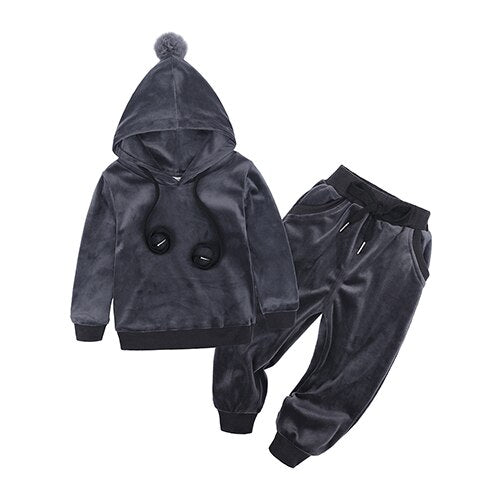 New Winter Children Clothing Baby Girls Clothes Set Velvet Solid Boys Clothes Hoodies Sweatshirt+Pants Tracksuit Suits For Kids