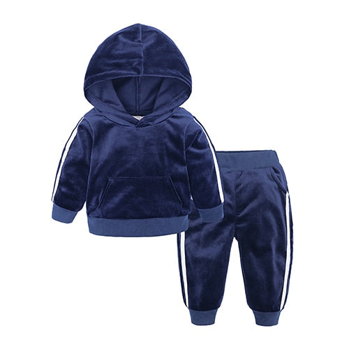 New Winter Children Clothing Baby Girls Clothes Set Velvet Solid Boys Clothes Hoodies Sweatshirt+Pants Tracksuit Suits For Kids