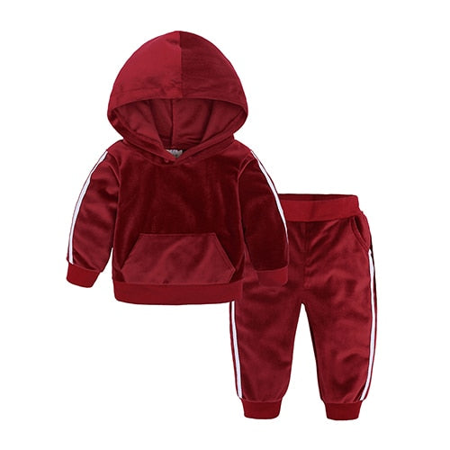 New Winter Children Clothing Baby Girls Clothes Set Velvet Solid Boys Clothes Hoodies Sweatshirt+Pants Tracksuit Suits For Kids