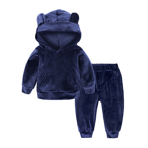 New Winter Children Clothing Baby Girls Clothes Set Velvet Solid Boys Clothes Hoodies Sweatshirt+Pants Tracksuit Suits For Kids