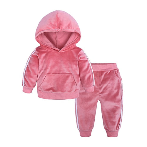 New Winter Children Clothing Baby Girls Clothes Set Velvet Solid Boys Clothes Hoodies Sweatshirt+Pants Tracksuit Suits For Kids