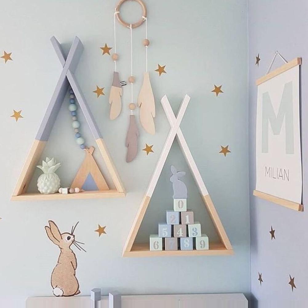 1Pc Living Room Wooden Triangle Storage Holder Rack Decor Wall Mounted Shelf For Kids Boy Girls Room Decor Home Decoration