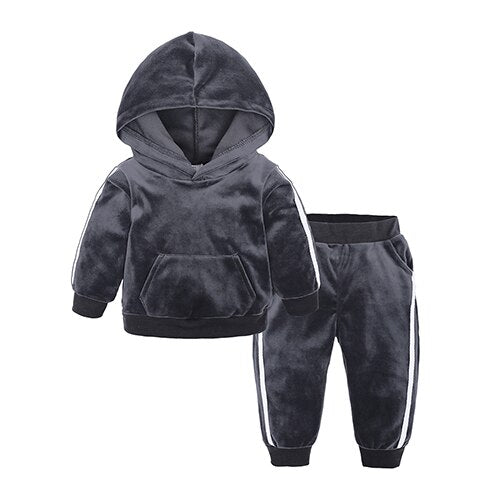 New Winter Children Clothing Baby Girls Clothes Set Velvet Solid Boys Clothes Hoodies Sweatshirt+Pants Tracksuit Suits For Kids