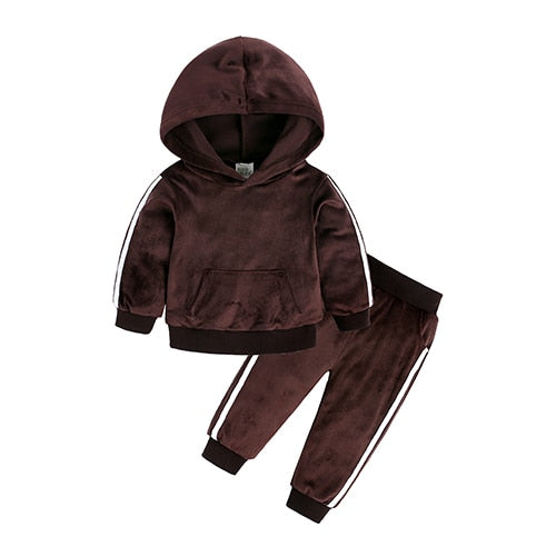 New Winter Children Clothing Baby Girls Clothes Set Velvet Solid Boys Clothes Hoodies Sweatshirt+Pants Tracksuit Suits For Kids