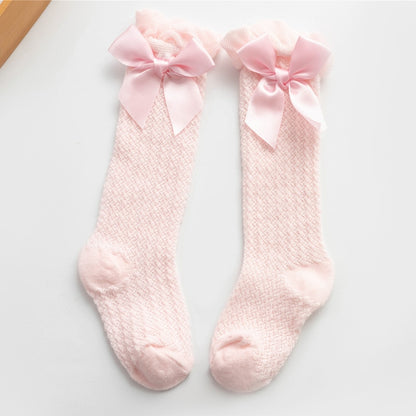 Children Girls Royal Style Bow Knee High Fishnet Socks.Baby Toddler Bowknot In Tube Socks.Kid Hollow Out Sock Sox 0-4Y