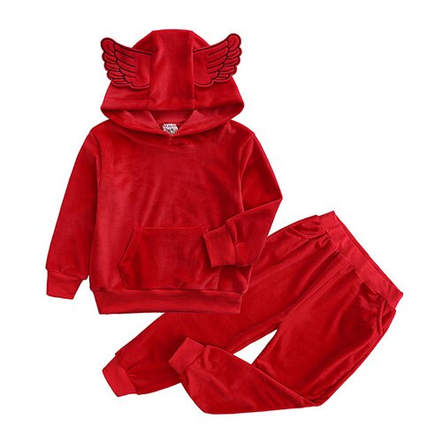 New Winter Children Clothing Baby Girls Clothes Set Velvet Solid Boys Clothes Hoodies Sweatshirt+Pants Tracksuit Suits For Kids