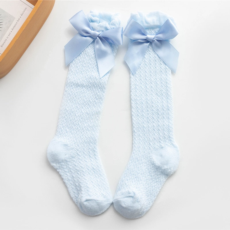 Children Girls Royal Style Bow Knee High Fishnet Socks.Baby Toddler Bowknot In Tube Socks.Kid Hollow Out Sock Sox 0-4Y