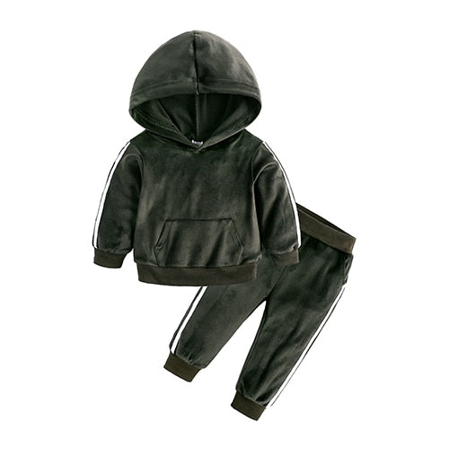 New Winter Children Clothing Baby Girls Clothes Set Velvet Solid Boys Clothes Hoodies Sweatshirt+Pants Tracksuit Suits For Kids