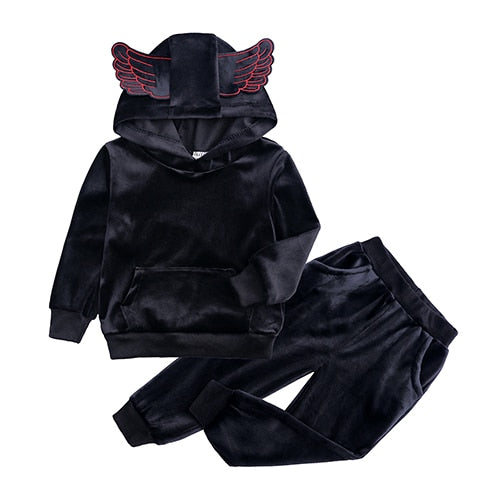 New Winter Children Clothing Baby Girls Clothes Set Velvet Solid Boys Clothes Hoodies Sweatshirt+Pants Tracksuit Suits For Kids