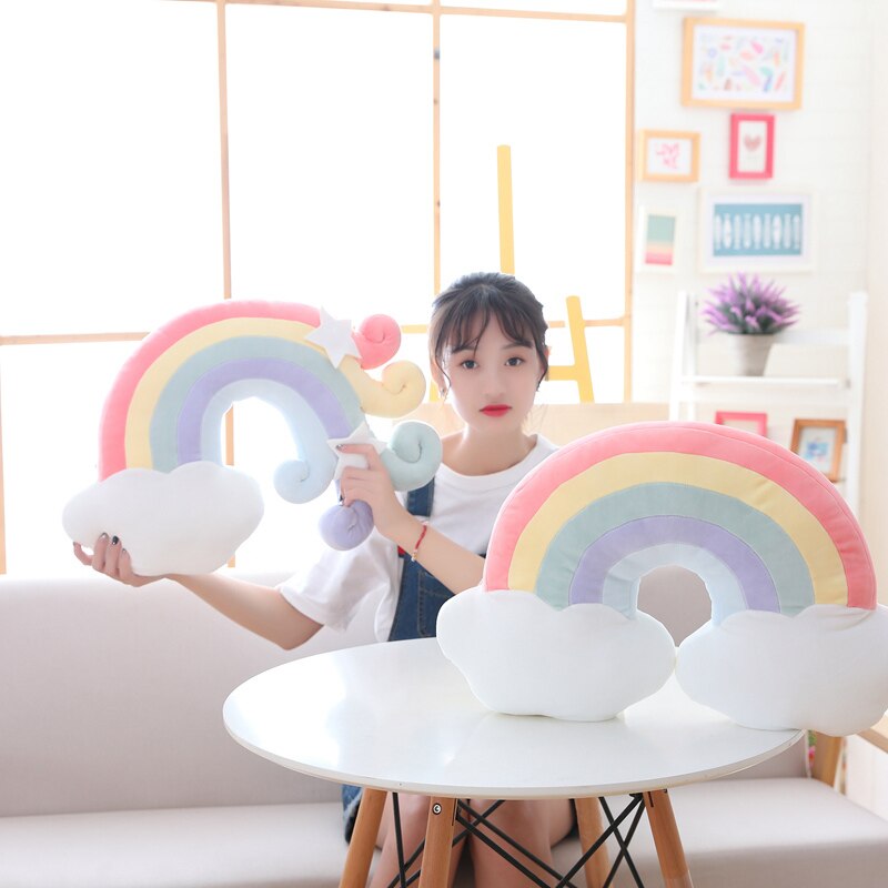 New Cute Sky Series Plush Toys Baby Sleeping Pillow Stuffed Moon Soft Shooting Star Rainbow Shell Cushion Room Decoration Gifts