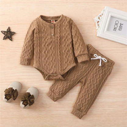 4 Colors Newborn Baby Knitted Warm 2Pcs Suit Toddler Girl Boy Long Sleeve Romper Tops Pants Fall Winter Homewear 2021