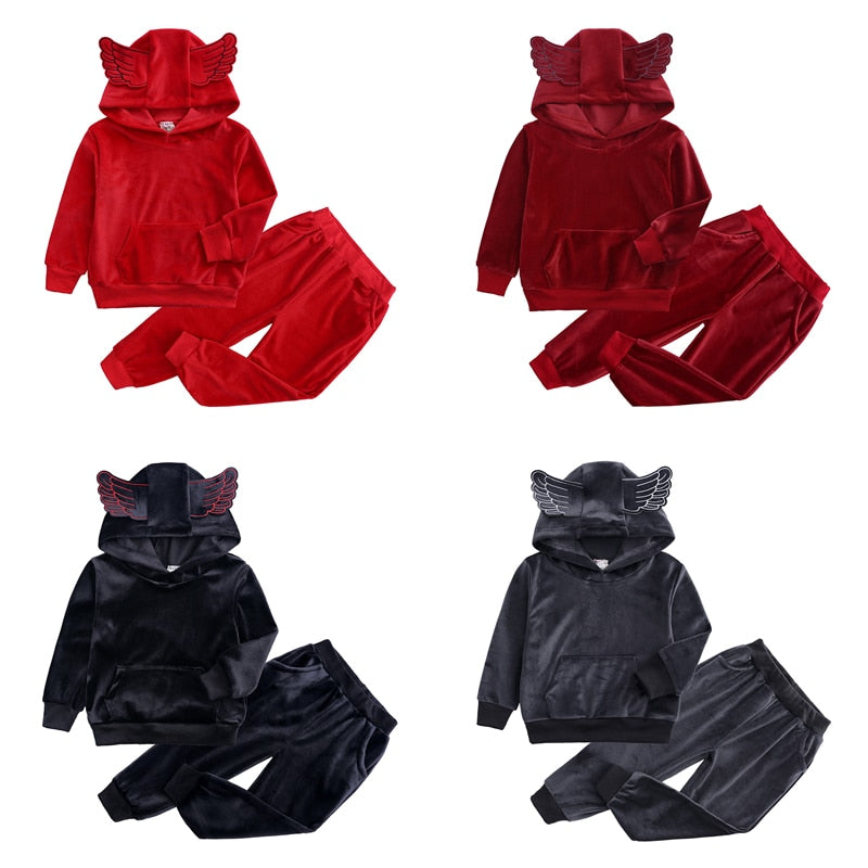 New Winter Children Clothing Baby Girls Clothes Set Velvet Solid Boys Clothes Hoodies Sweatshirt+Pants Tracksuit Suits For Kids