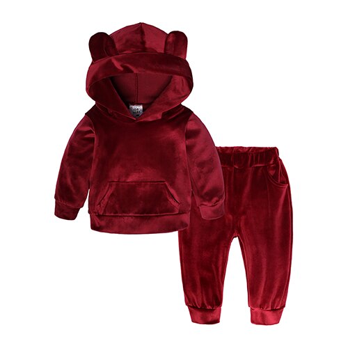 New Winter Children Clothing Baby Girls Clothes Set Velvet Solid Boys Clothes Hoodies Sweatshirt+Pants Tracksuit Suits For Kids