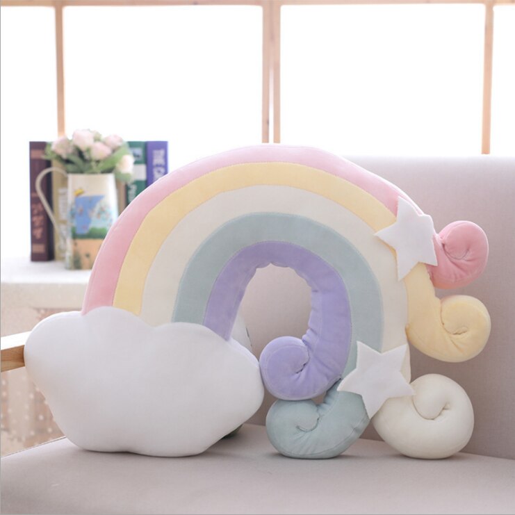 New Cute Sky Series Plush Toys Baby Sleeping Pillow Stuffed Moon Soft Shooting Star Rainbow Shell Cushion Room Decoration Gifts