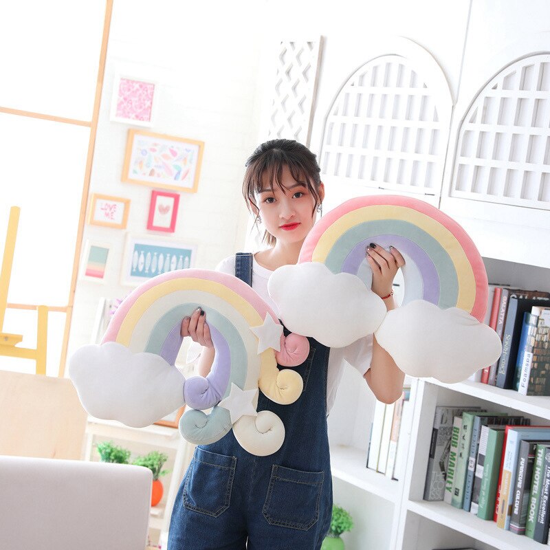 New Cute Sky Series Plush Toys Baby Sleeping Pillow Stuffed Moon Soft Shooting Star Rainbow Shell Cushion Room Decoration Gifts