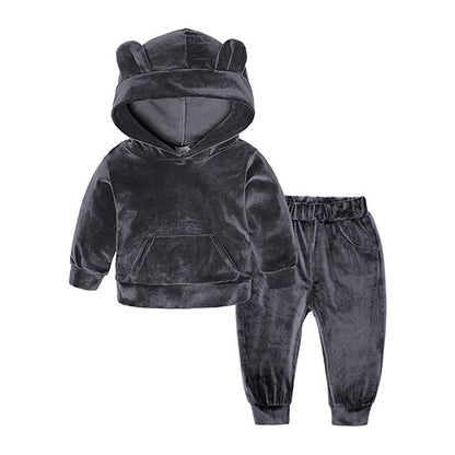 New Winter Children Clothing Baby Girls Clothes Set Velvet Solid Boys Clothes Hoodies Sweatshirt+Pants Tracksuit Suits For Kids