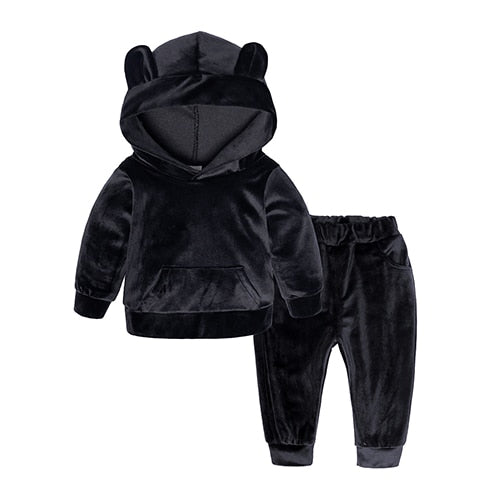 New Winter Children Clothing Baby Girls Clothes Set Velvet Solid Boys Clothes Hoodies Sweatshirt+Pants Tracksuit Suits For Kids