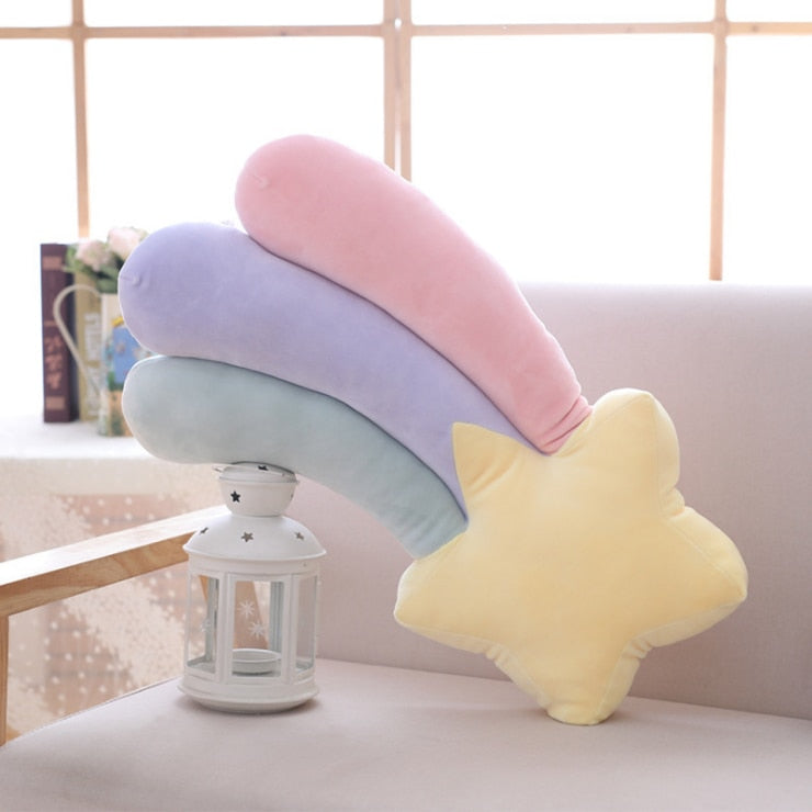 New Cute Sky Series Plush Toys Baby Sleeping Pillow Stuffed Moon Soft Shooting Star Rainbow Shell Cushion Room Decoration Gifts