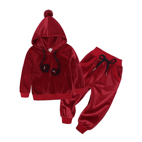 New Winter Children Clothing Baby Girls Clothes Set Velvet Solid Boys Clothes Hoodies Sweatshirt+Pants Tracksuit Suits For Kids