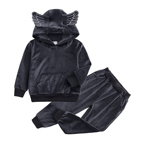 New Winter Children Clothing Baby Girls Clothes Set Velvet Solid Boys Clothes Hoodies Sweatshirt+Pants Tracksuit Suits For Kids