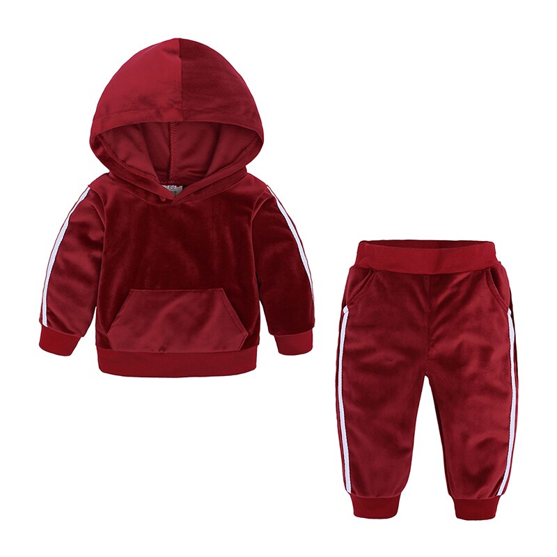 New Winter Children Clothing Baby Girls Clothes Set Velvet Solid Boys Clothes Hoodies Sweatshirt+Pants Tracksuit Suits For Kids