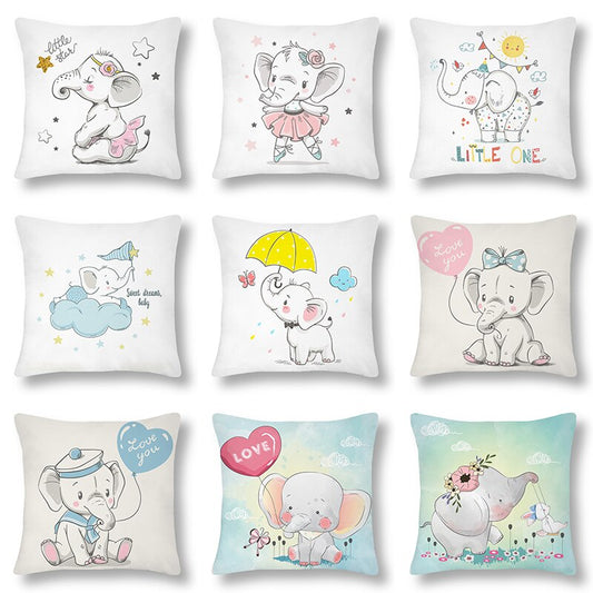 Cartoon Baby Elephant Cartoon Pattern Soft Short Plush Cushion Cover Pillow Case for Home Sofa Car Decor Pillowcase 45X45cm