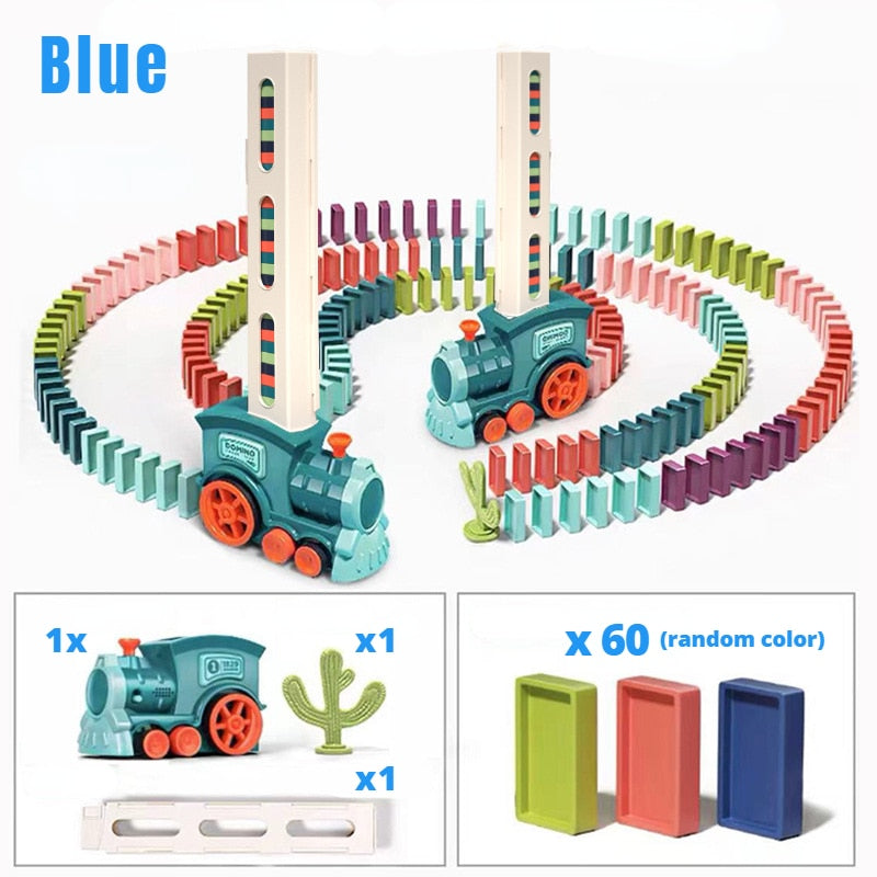 Kids Electric Domino Train Car Set With Sound &amp; Light Automatic Laying Dominoes Blocks Game DIY Educational Toys For Children