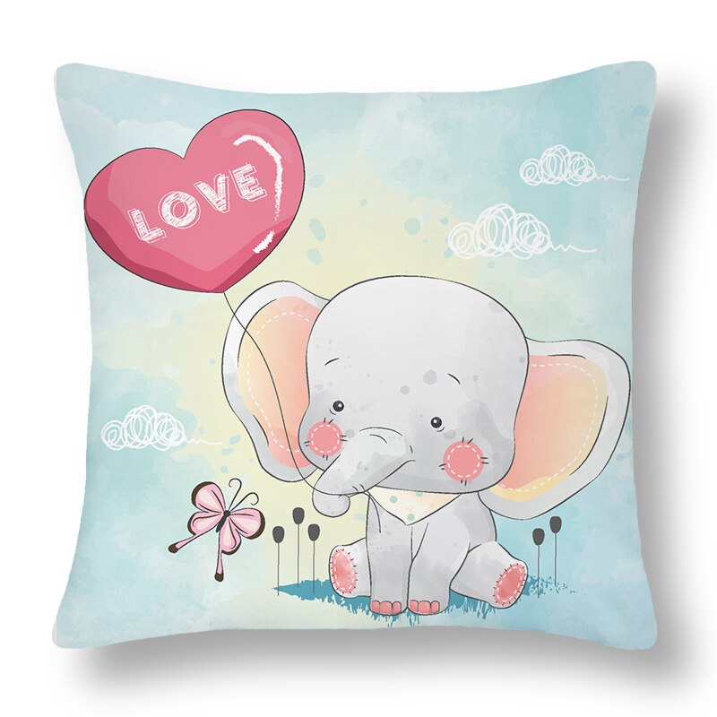 Cartoon Baby Elephant Cartoon Pattern Soft Short Plush Cushion Cover Pillow Case for Home Sofa Car Decor Pillowcase 45X45cm