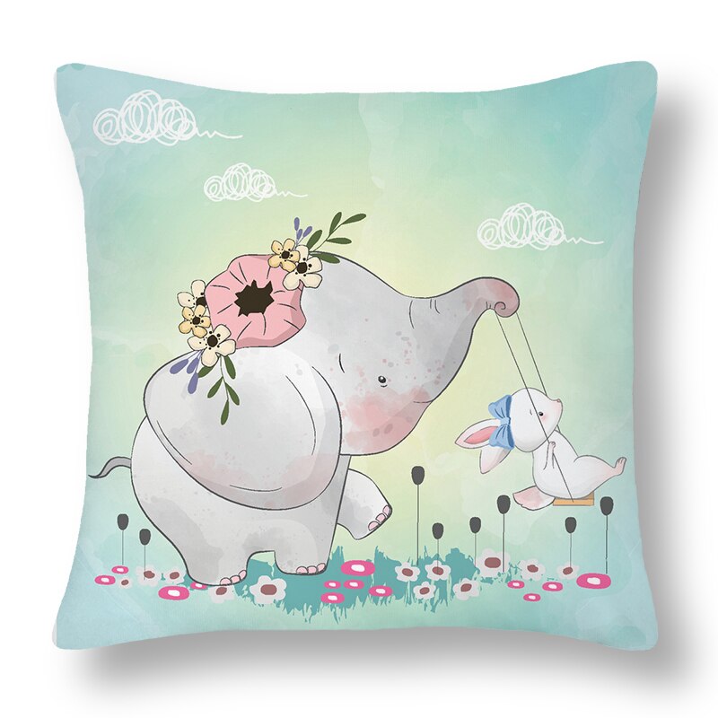 Cartoon Baby Elephant Cartoon Pattern Soft Short Plush Cushion Cover Pillow Case for Home Sofa Car Decor Pillowcase 45X45cm