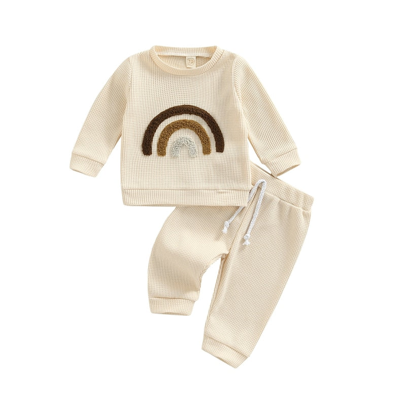 Baby Clothes Newborn Girl Boy Autumn 2Pcs Set Cotton Rainbow Top Pants fall Outfits Clothes Baby Girls Clothing Suit