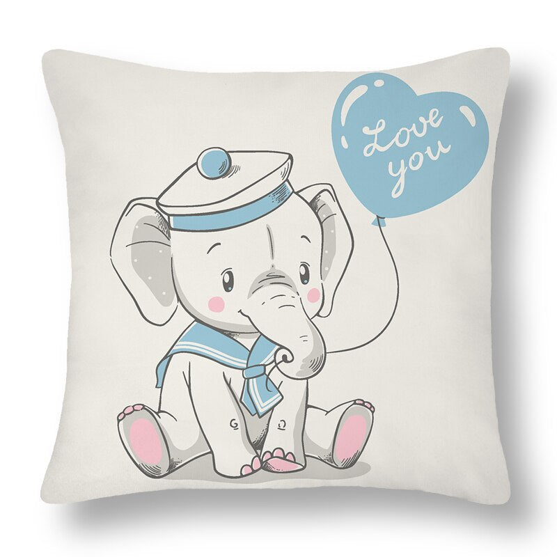 Cartoon Baby Elephant Cartoon Pattern Soft Short Plush Cushion Cover Pillow Case for Home Sofa Car Decor Pillowcase 45X45cm