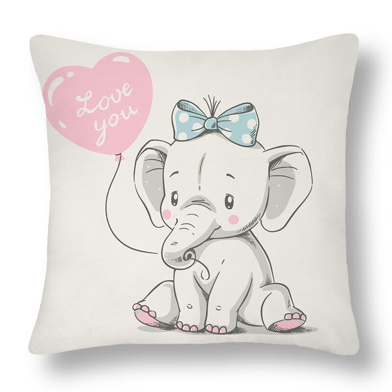 Cartoon Baby Elephant Cartoon Pattern Soft Short Plush Cushion Cover Pillow Case for Home Sofa Car Decor Pillowcase 45X45cm