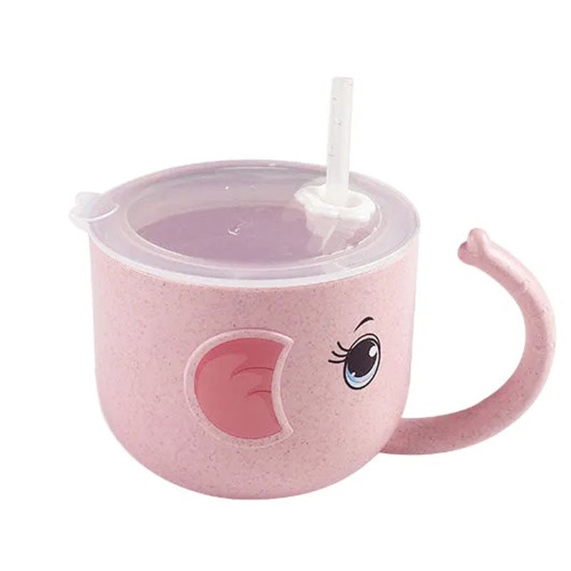 Baby Feeding Bottle Kids Cup Silicone Sippy Children Leakproof Drinking Cups Cartoon Infant Straw Handle Wheat-Straw Drinkware