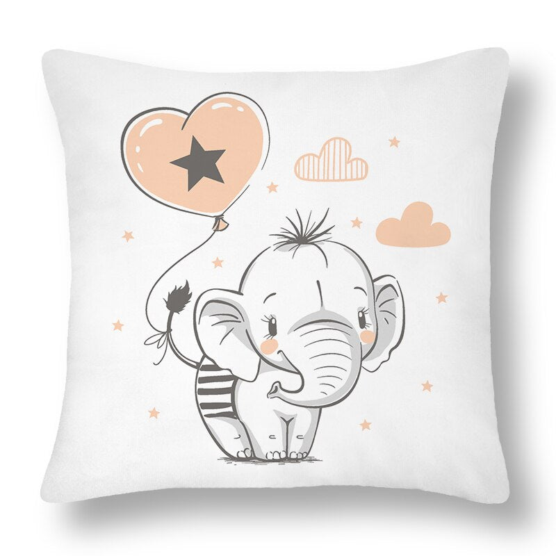 Cartoon Baby Elephant Cartoon Pattern Soft Short Plush Cushion Cover Pillow Case for Home Sofa Car Decor Pillowcase 45X45cm