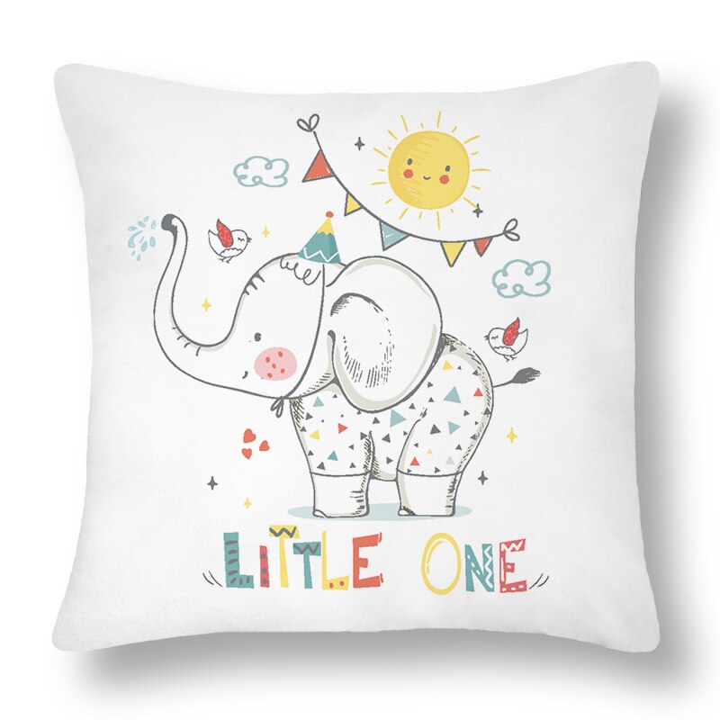 Cartoon Baby Elephant Cartoon Pattern Soft Short Plush Cushion Cover Pillow Case for Home Sofa Car Decor Pillowcase 45X45cm