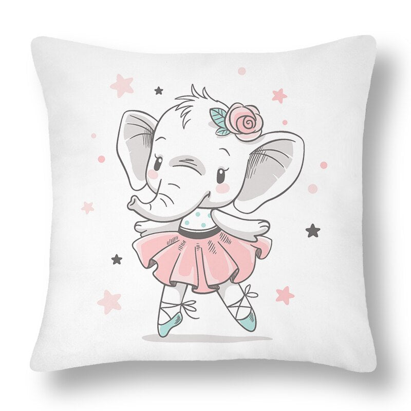 Cartoon Baby Elephant Cartoon Pattern Soft Short Plush Cushion Cover Pillow Case for Home Sofa Car Decor Pillowcase 45X45cm