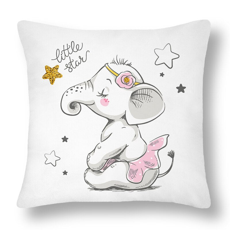 Cartoon Baby Elephant Cartoon Pattern Soft Short Plush Cushion Cover Pillow Case for Home Sofa Car Decor Pillowcase 45X45cm